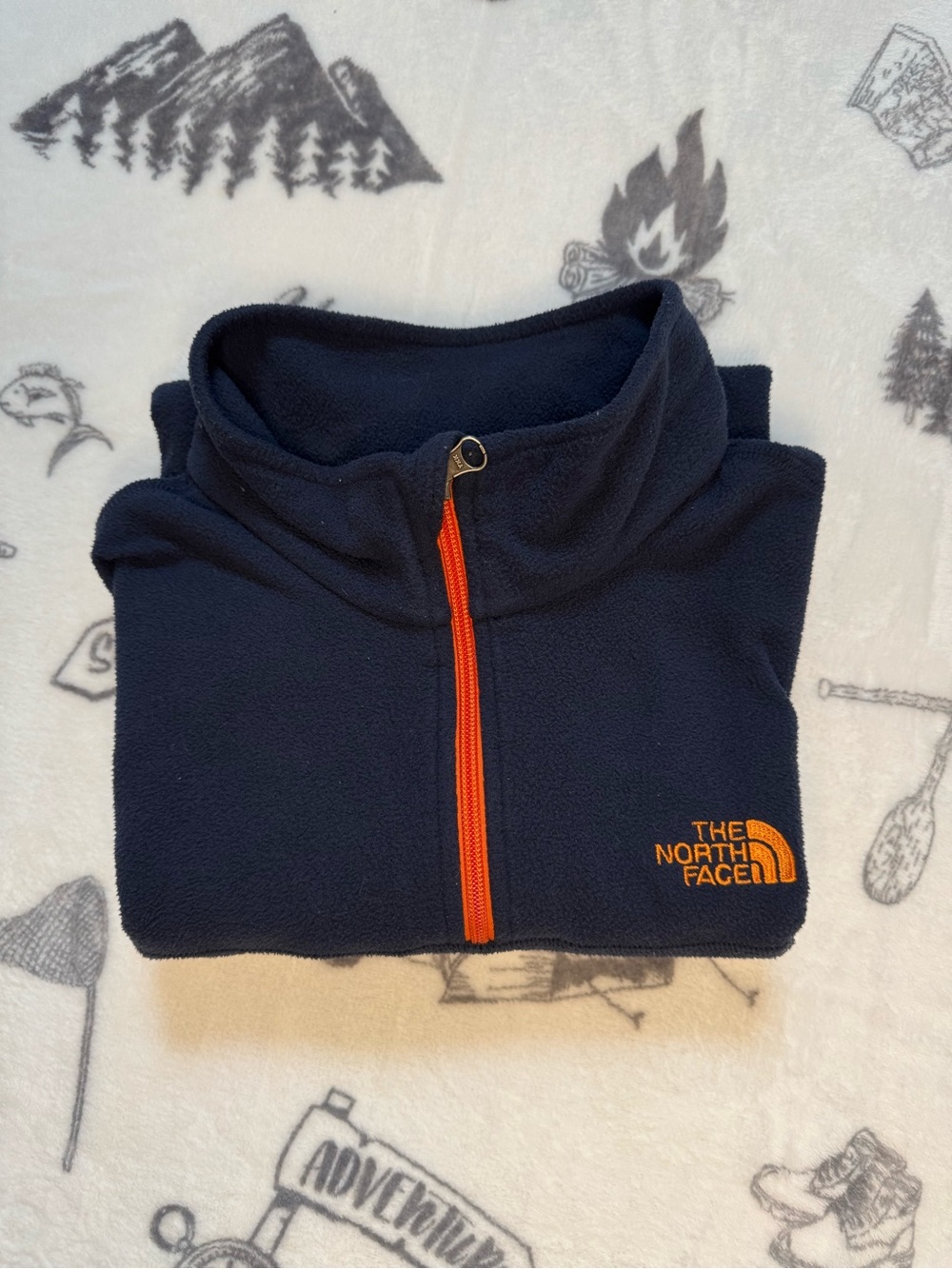 The North Face Navy Fleece Zip-Up with Orange Trim